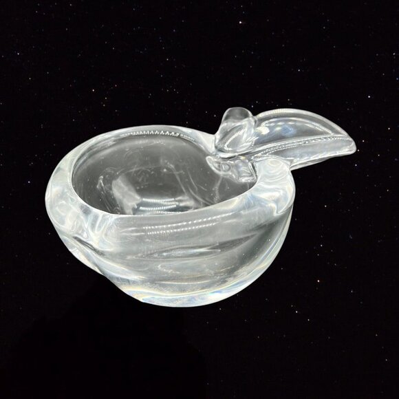 VTG Vannes Apple Peach Clear Heavy Art Glass Ashtray Trinket Dish France Bowl 5” - Picture 3 of 10